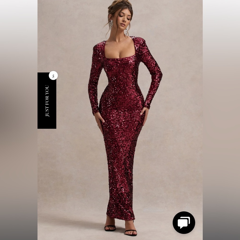 PORT SEQUIN SQUARE-NECK LONG-SLEEVE MAXI DRESS